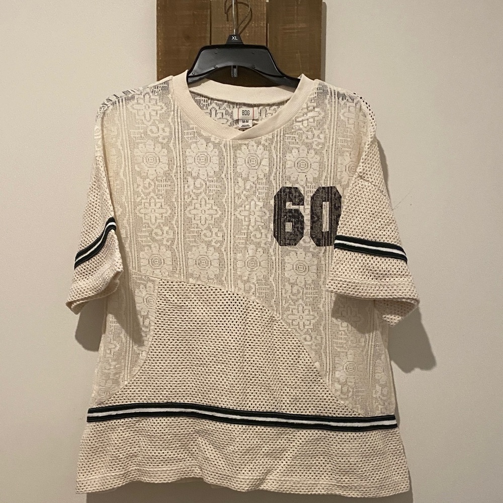 BDG Cream Lace Mesh Top with Black Accents